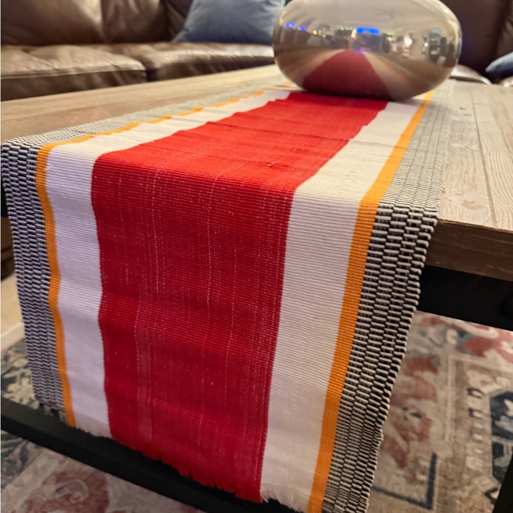 Red, Orange, White, and Black Cotton Table Runner
